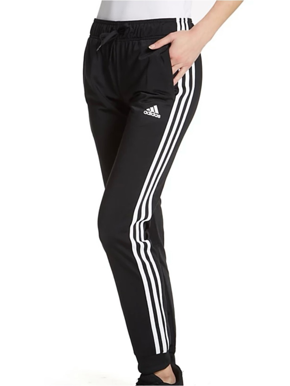 adidas Black Jogger Pants with White Three-Stripe Design